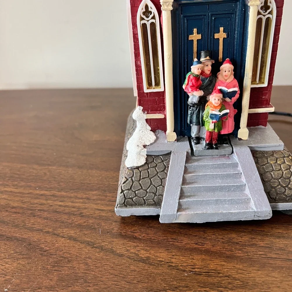 Costco Lighted Christmas Village Church with Carolers Red Brick Winter Decor
